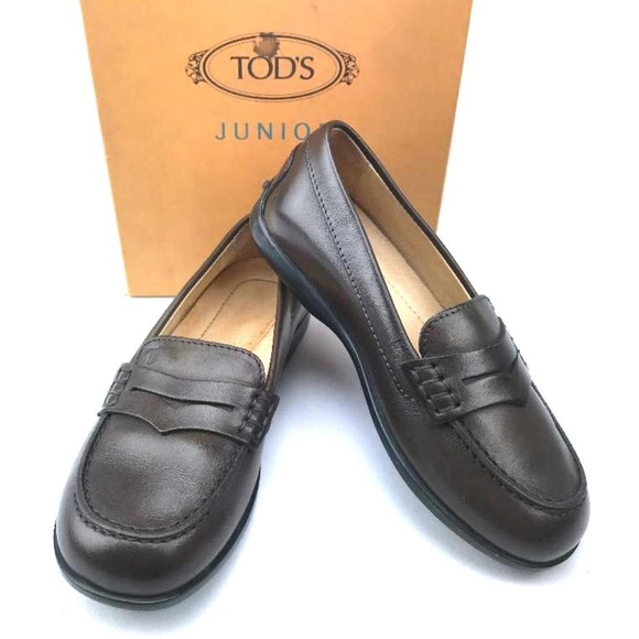 TOD'S JUNIOR Unisex Penny Loafers Cordovan Leather - Picture 1 of 8